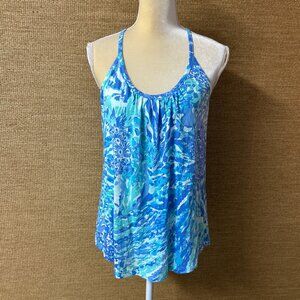 Lilly Pulitzer Top Womens S Blue Pima Cotton Blue Haven Hey Hey Soleil Lacy Tank